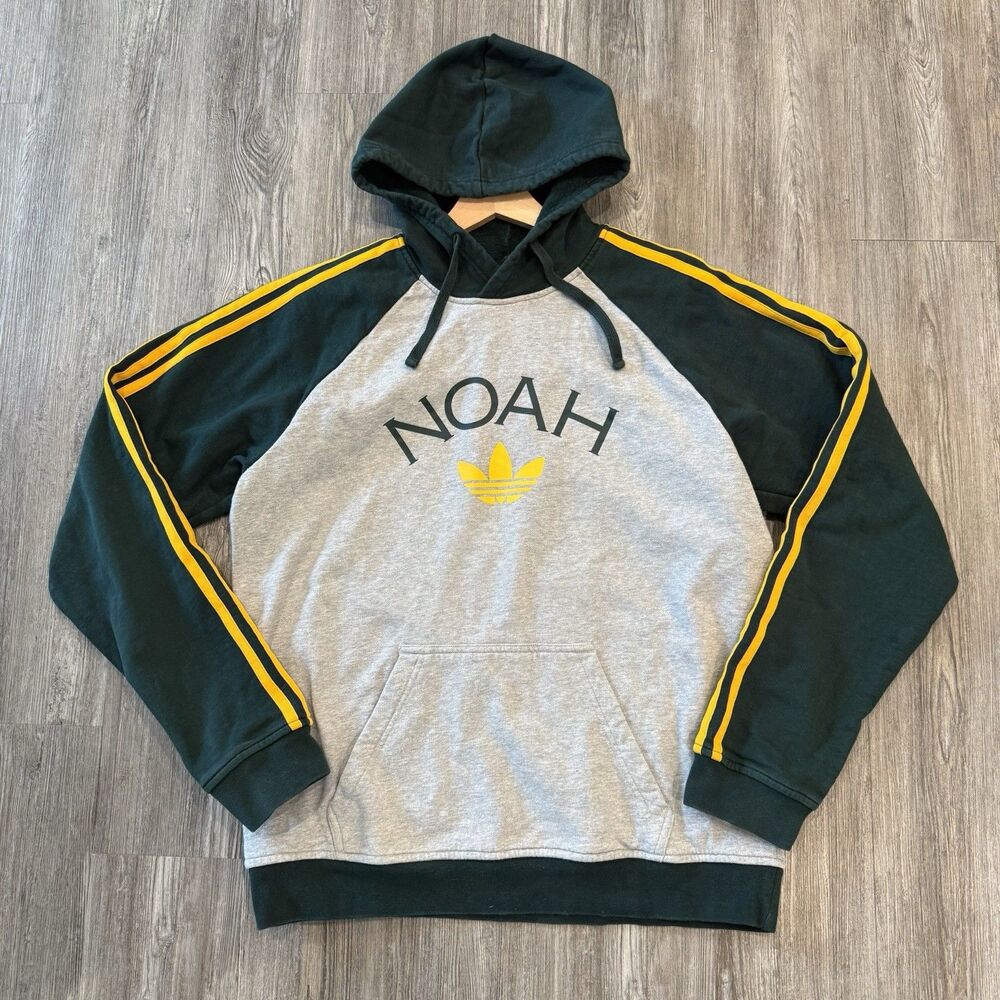 Adidas x Noah Colorblock Hoodie Pullover Trefoil Gray Green 3-Stripes Men's Sz M